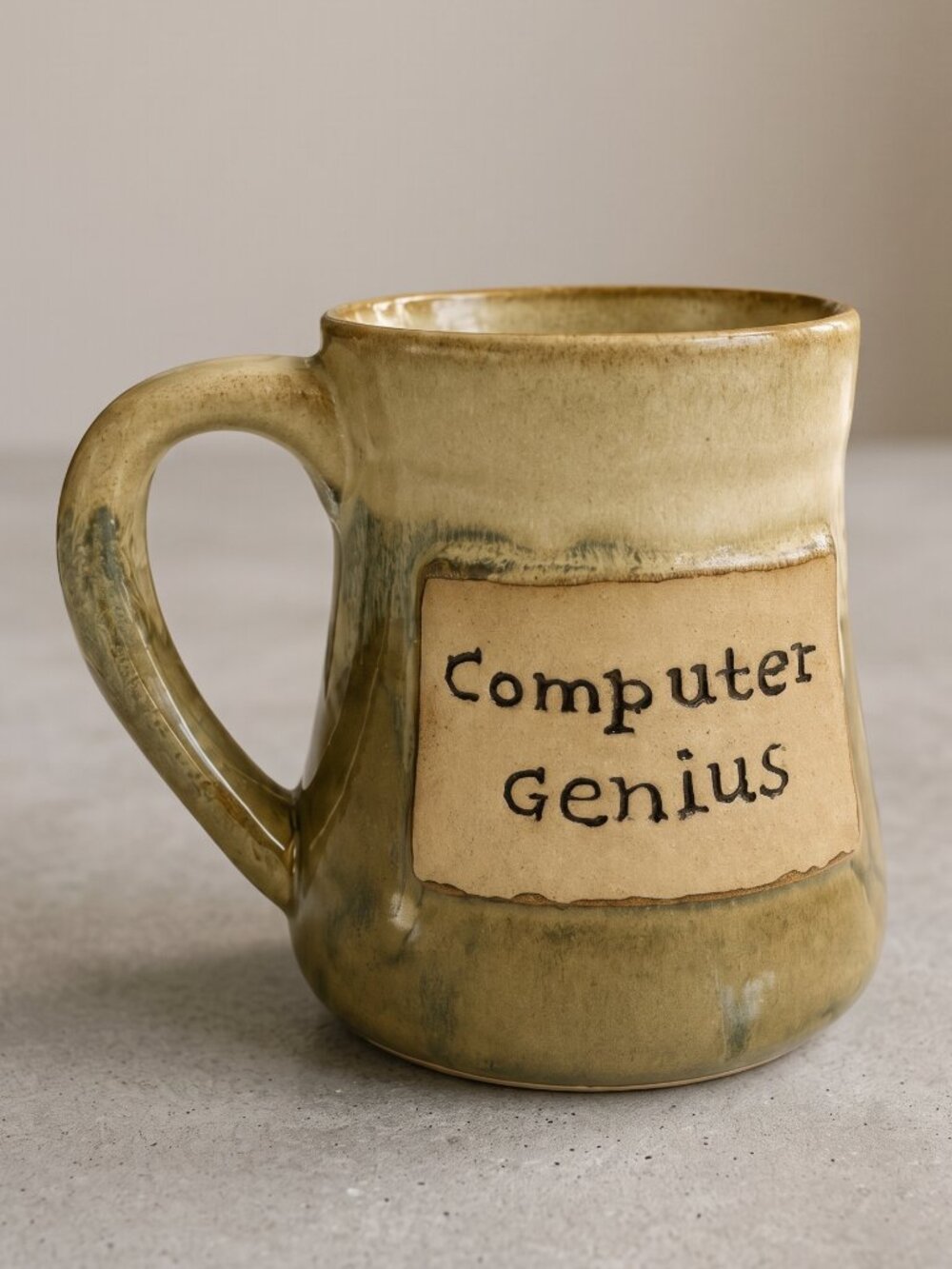 Stoneware Computer Genius Mug Green Cream Ombré Drip Glaze Coffee Cup